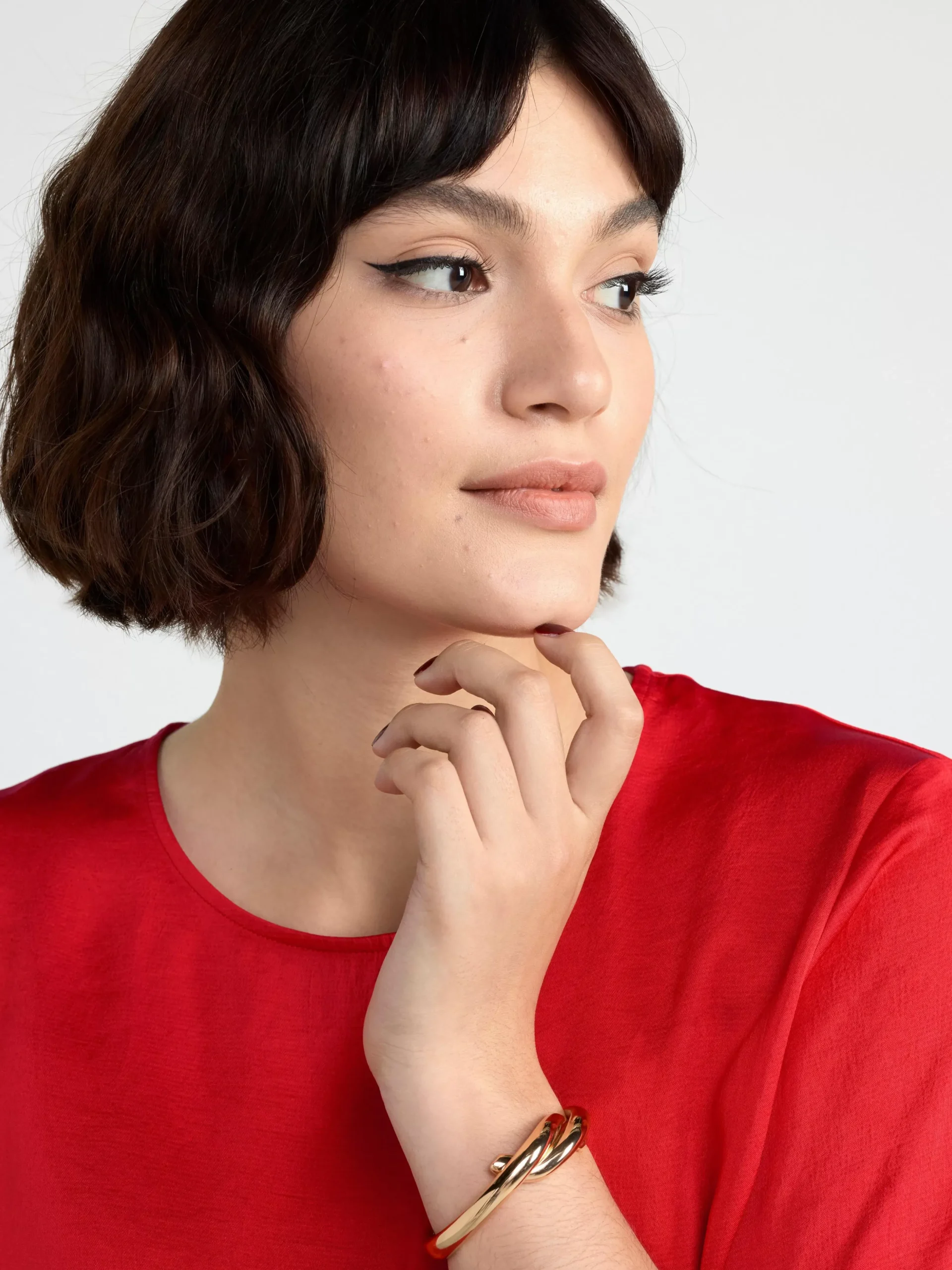Blusar & Skjortor>Lindex Kortarmad Satinblus Dark Red