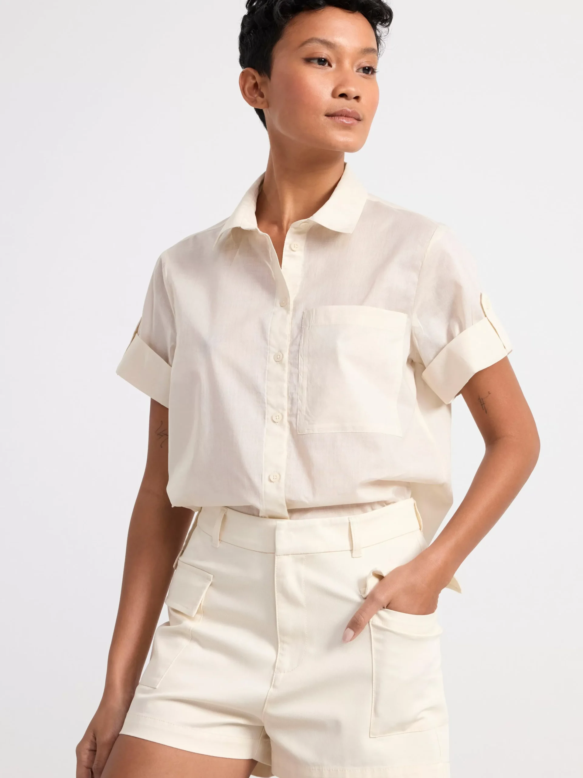 Blusar & Skjortor>Lindex Kortarmad Skjorta Light Beige