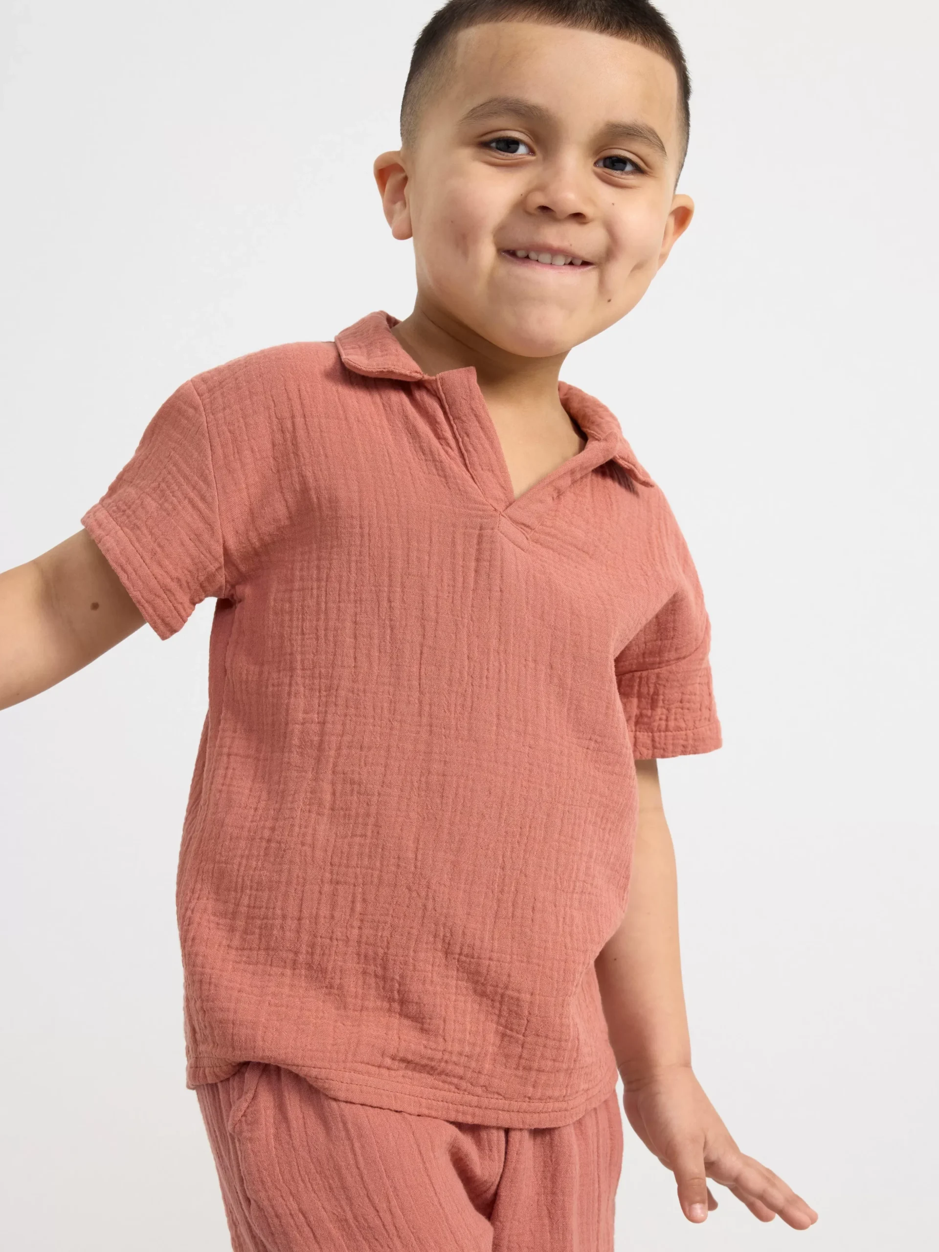 Toppar & T-Shirts>Lindex Kortarmad Skjorta I Krinklad Bomull Dark Dusty Pink