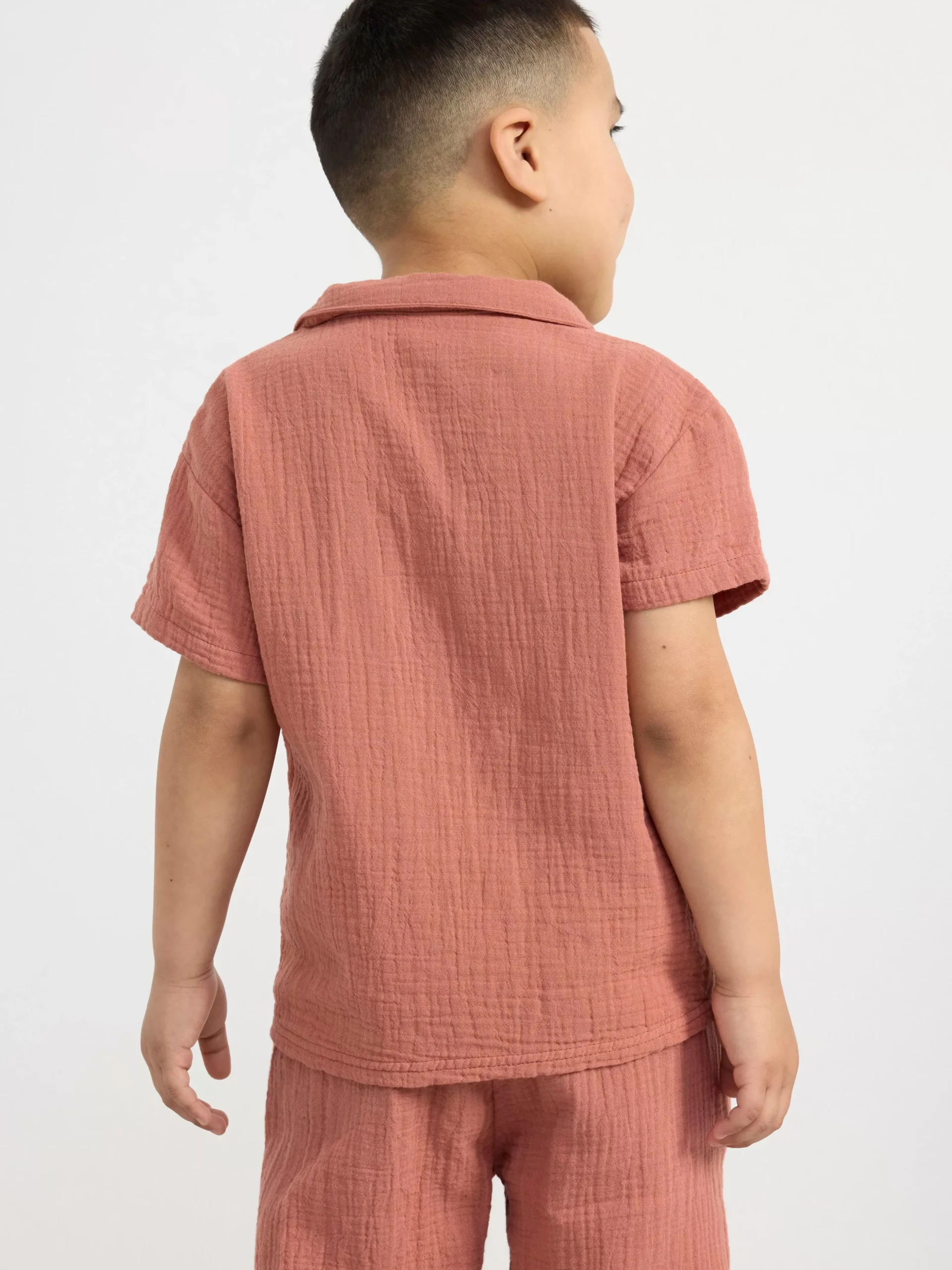 Toppar & T-Shirts>Lindex Kortarmad Skjorta I Krinklad Bomull Dark Dusty Pink