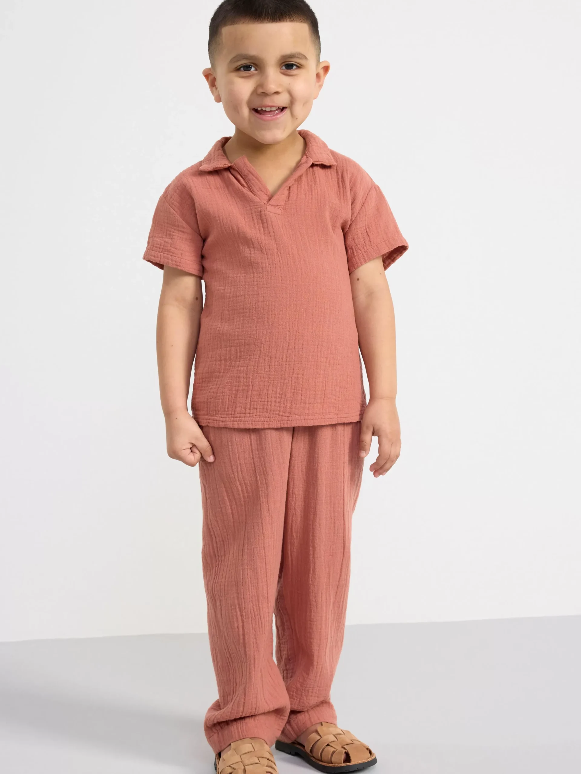Toppar & T-Shirts>Lindex Kortarmad Skjorta I Krinklad Bomull Dark Dusty Pink