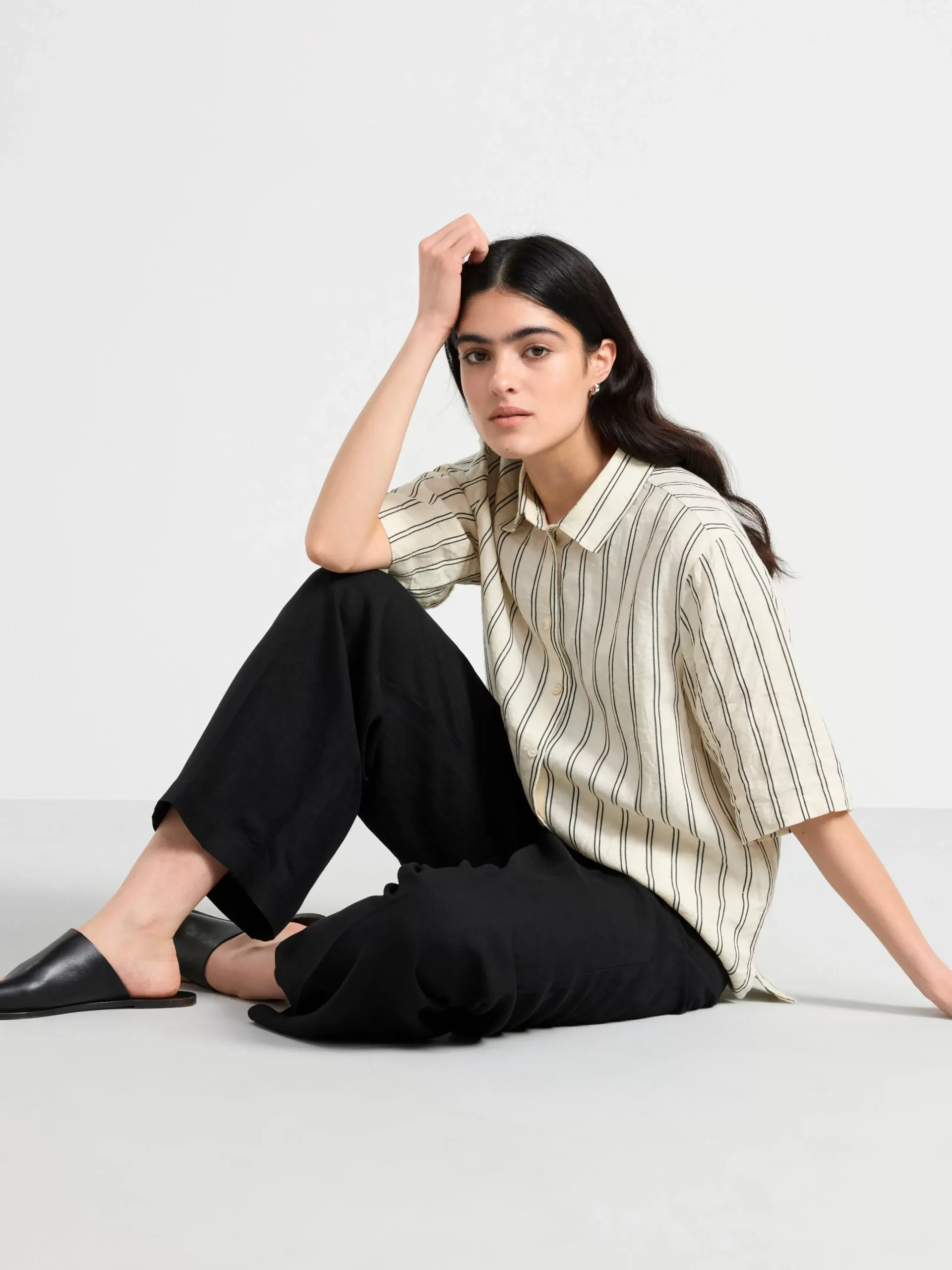 Blusar & Skjortor>Lindex Kortarmad Skjorta I Linne Light Beige