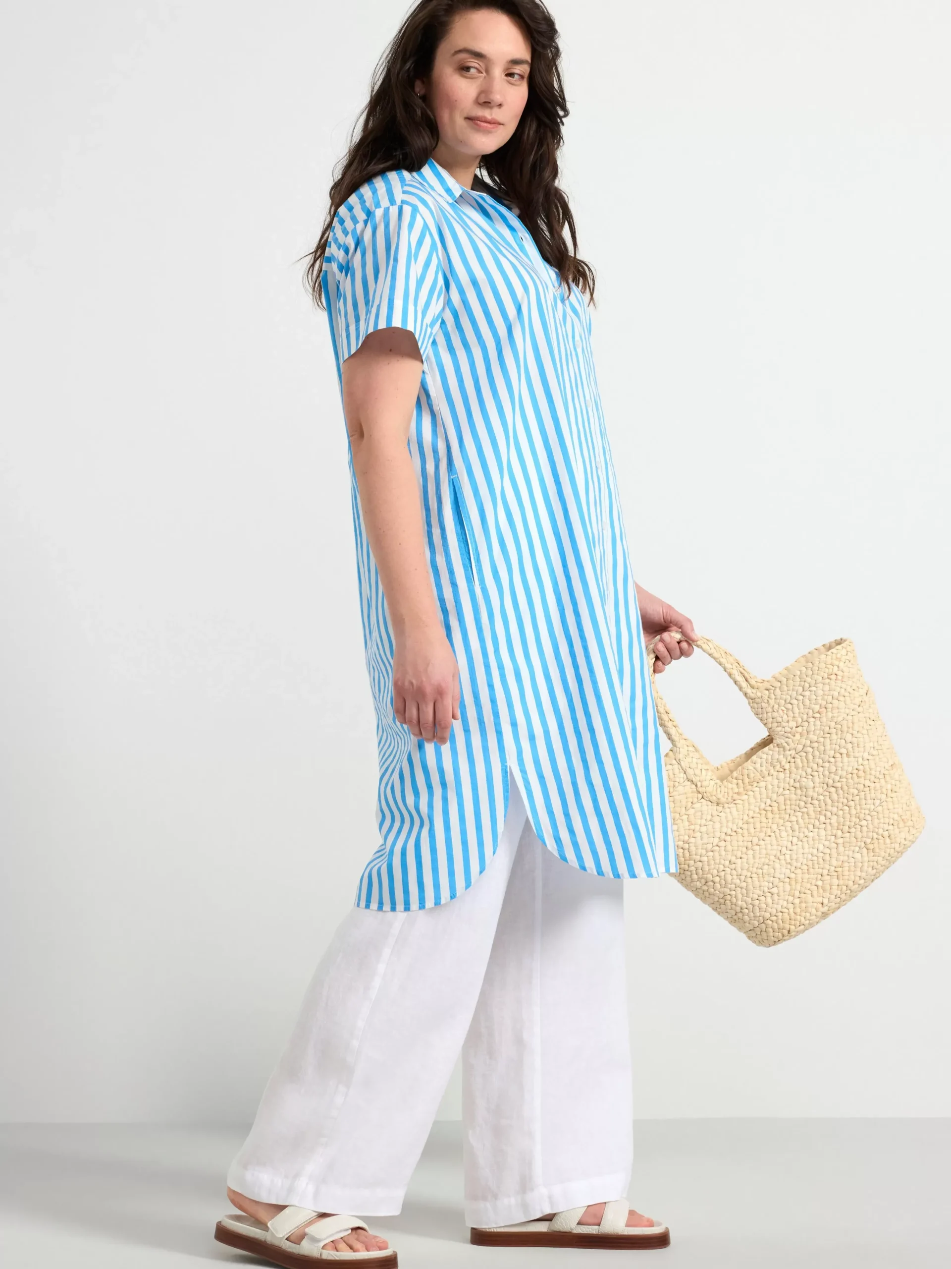 Klänningar>Lindex Kortarmad Skjortklanning Med Rander Light Dusty Blue