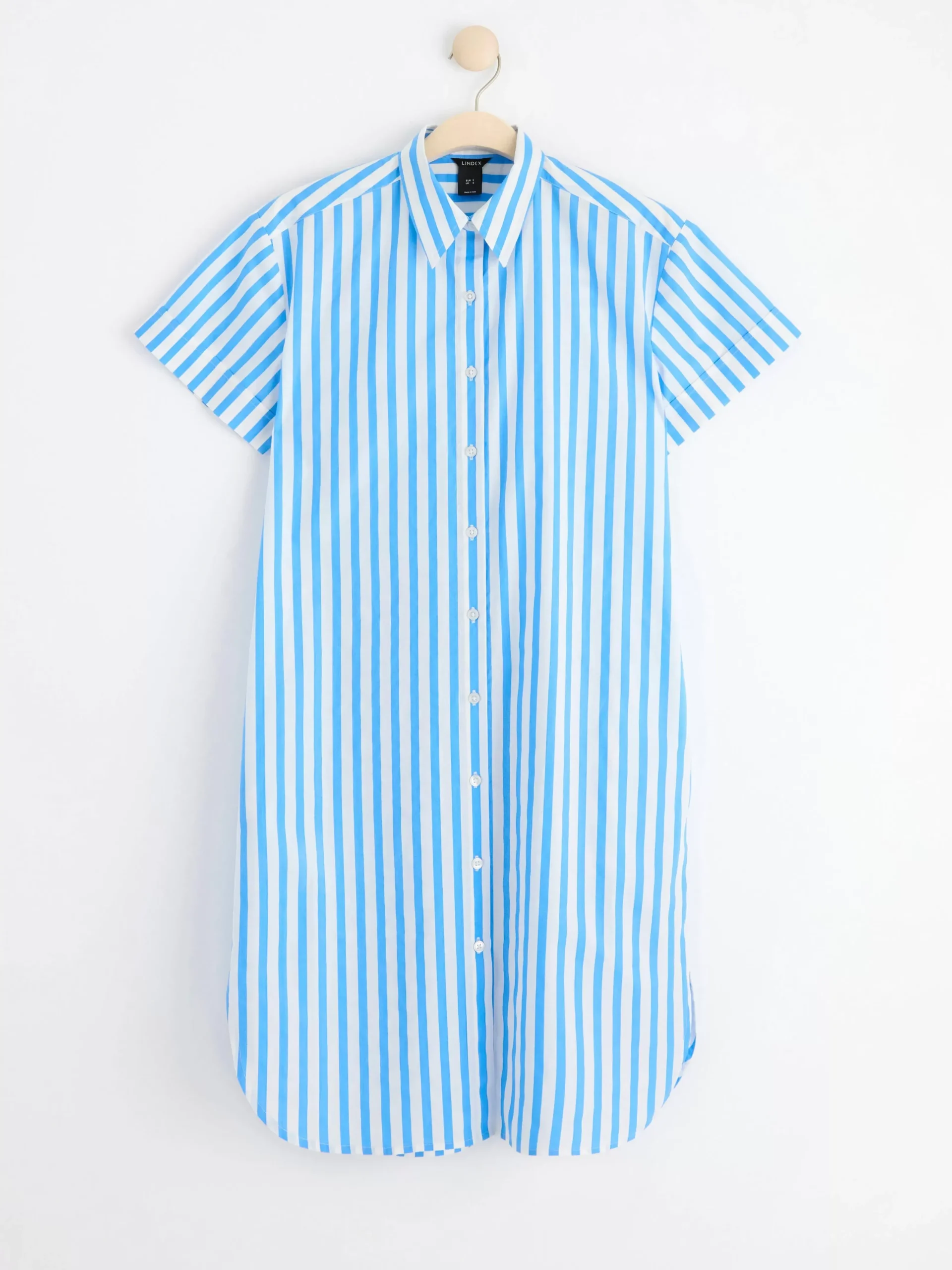 Klänningar>Lindex Kortarmad Skjortklanning Med Rander Light Dusty Blue