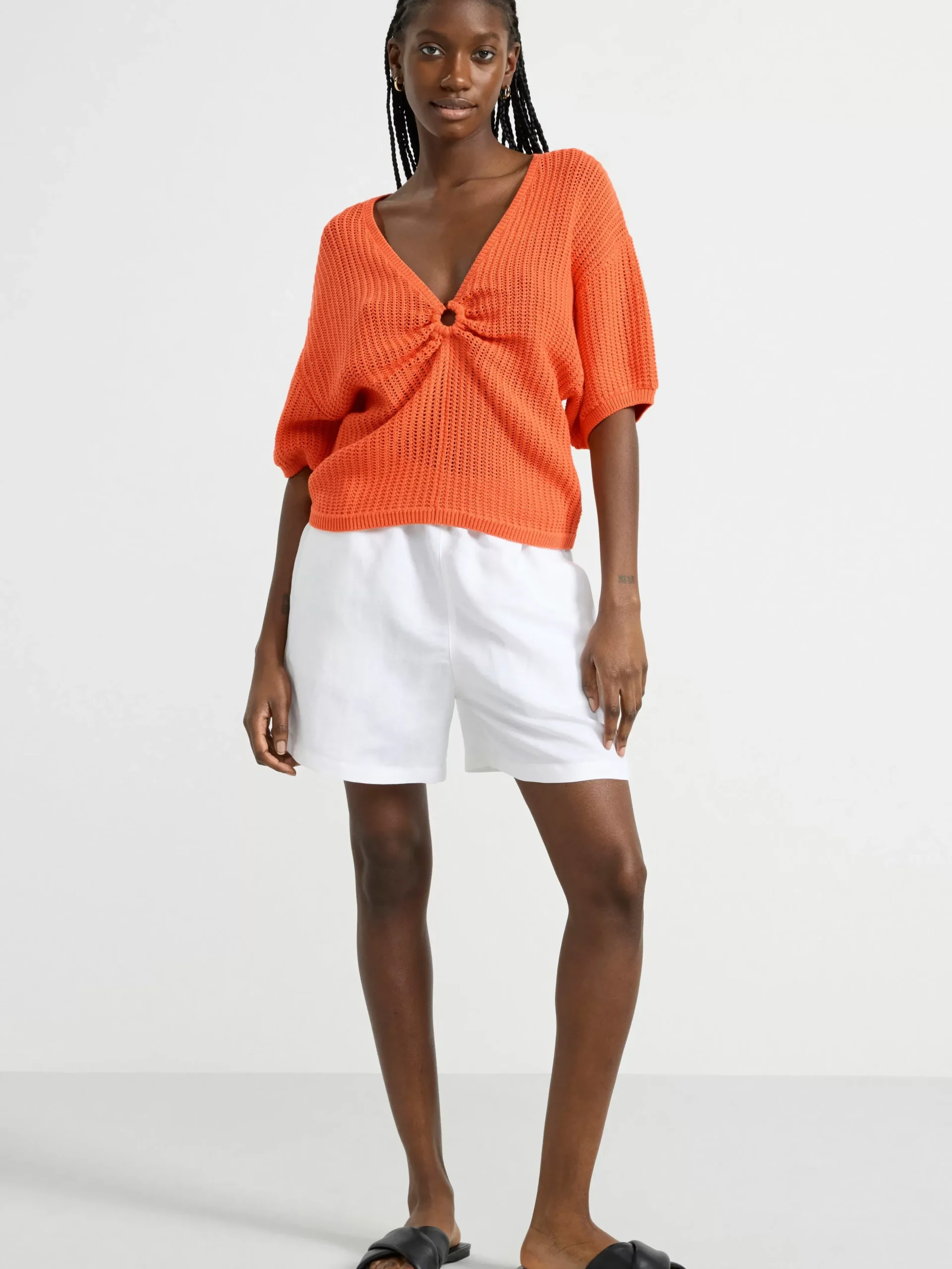 Tröjor & Cardigans>Lindex Kortarmad Stickad Troja Orange