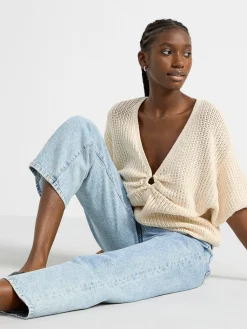 Tröjor & Cardigans>Lindex Kortarmad Stickad Troja Beige