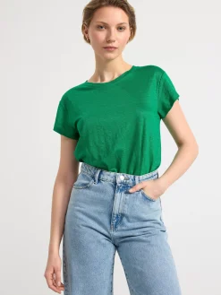 Toppar & T-Shirts>Lindex Kortarmad Topp I Linne Green