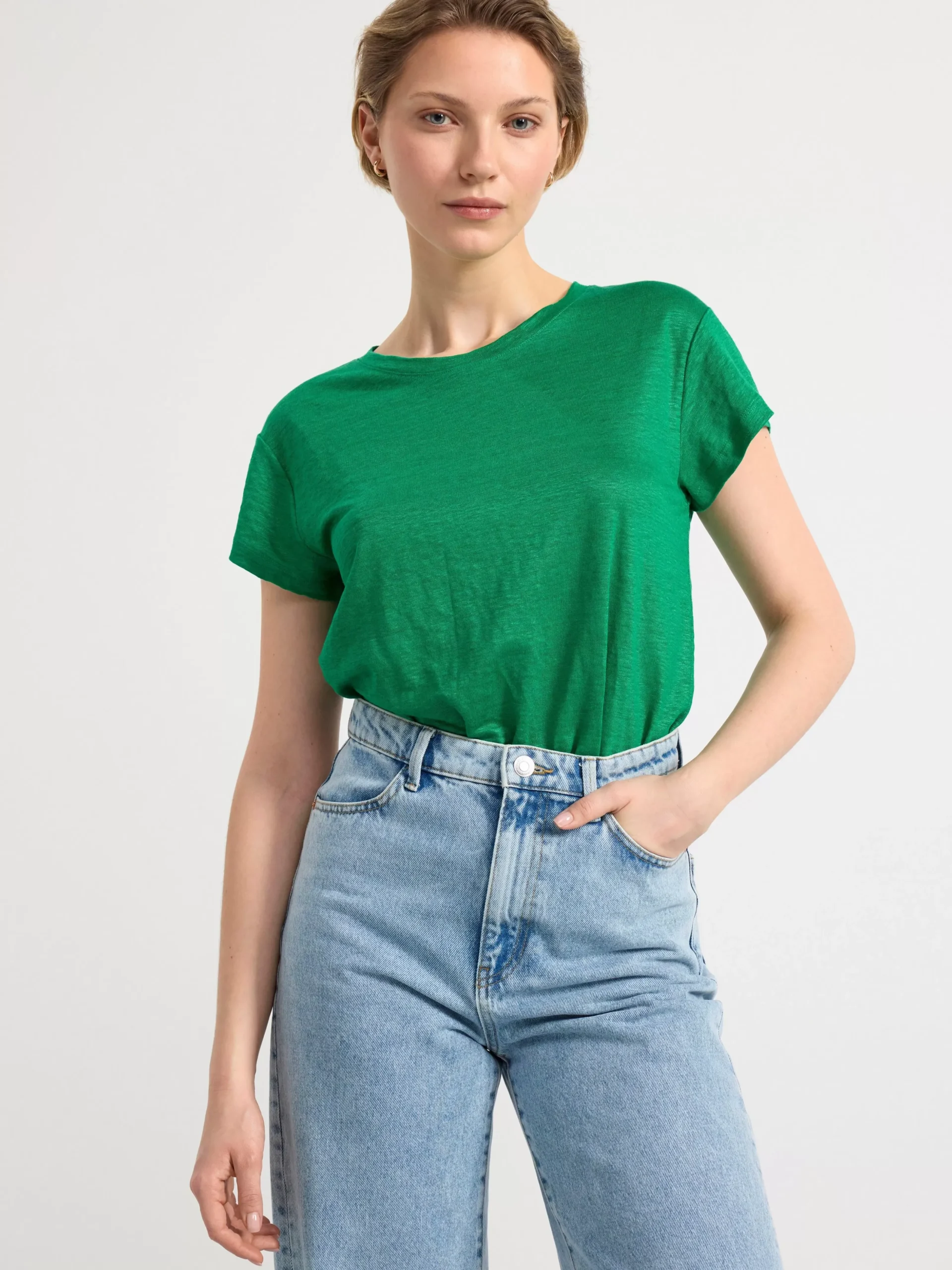 Toppar & T-Shirts>Lindex Kortarmad Topp I Linne Green