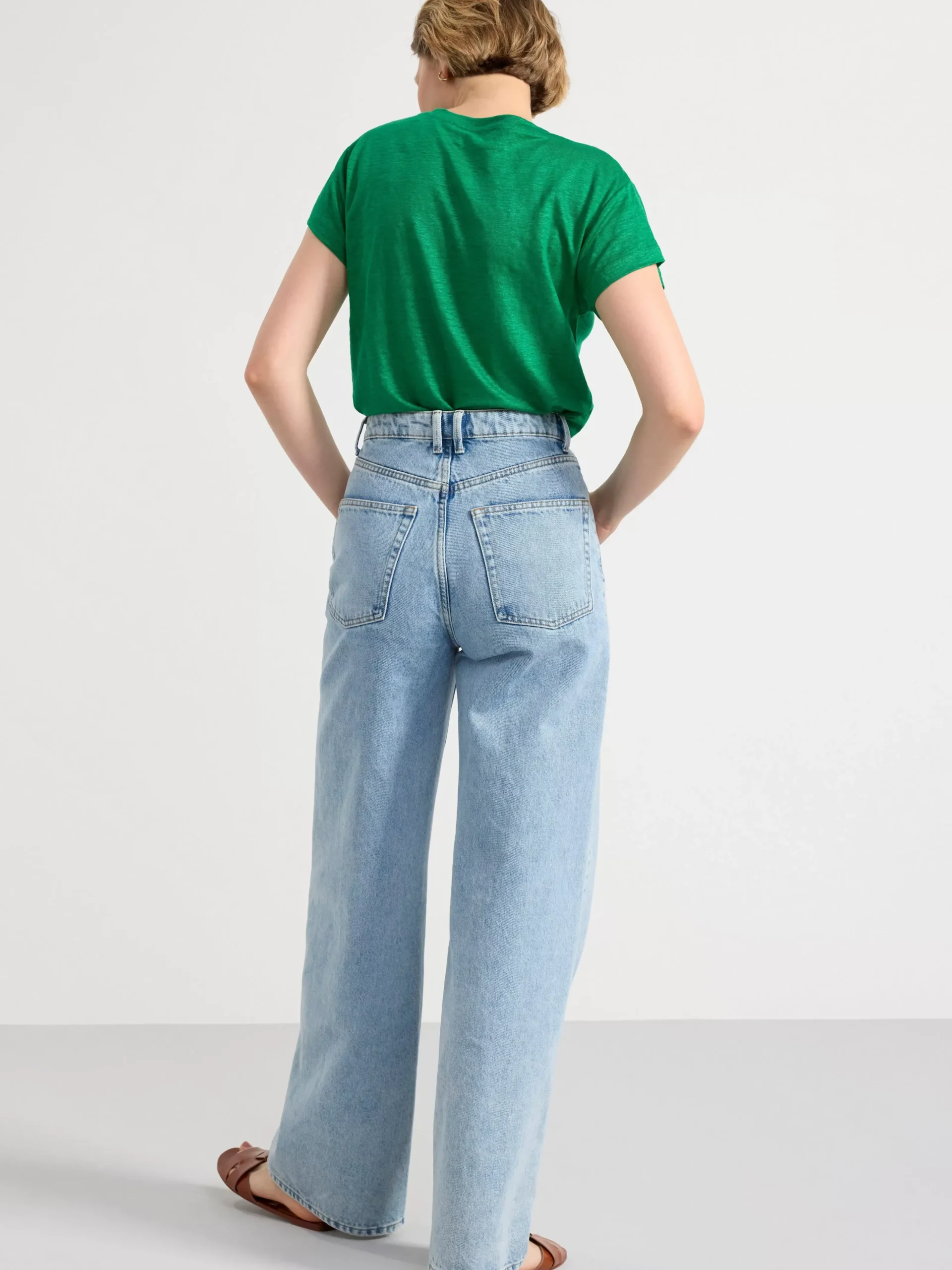 Toppar & T-Shirts>Lindex Kortarmad Topp I Linne Green