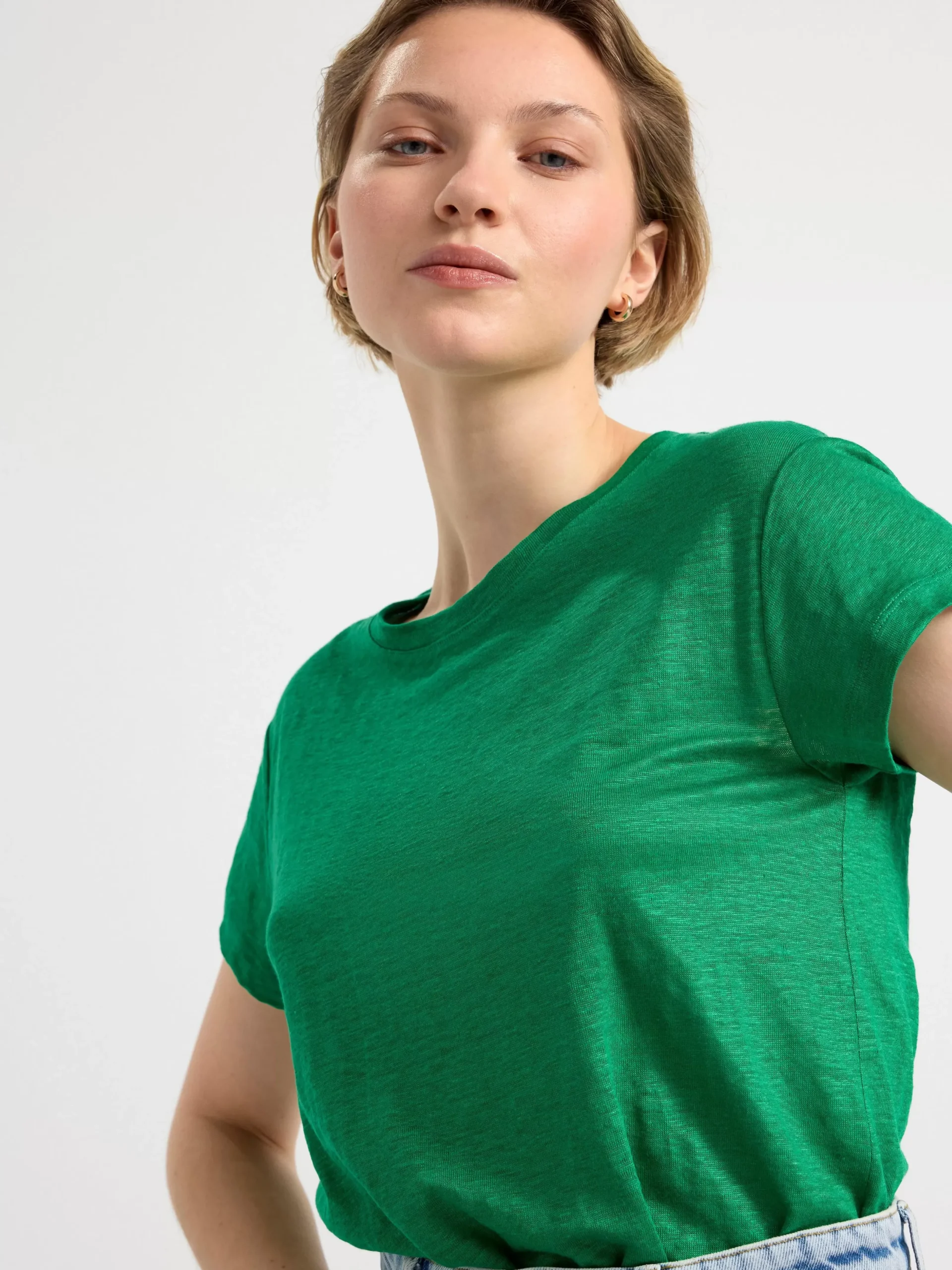 Toppar & T-Shirts>Lindex Kortarmad Topp I Linne Green