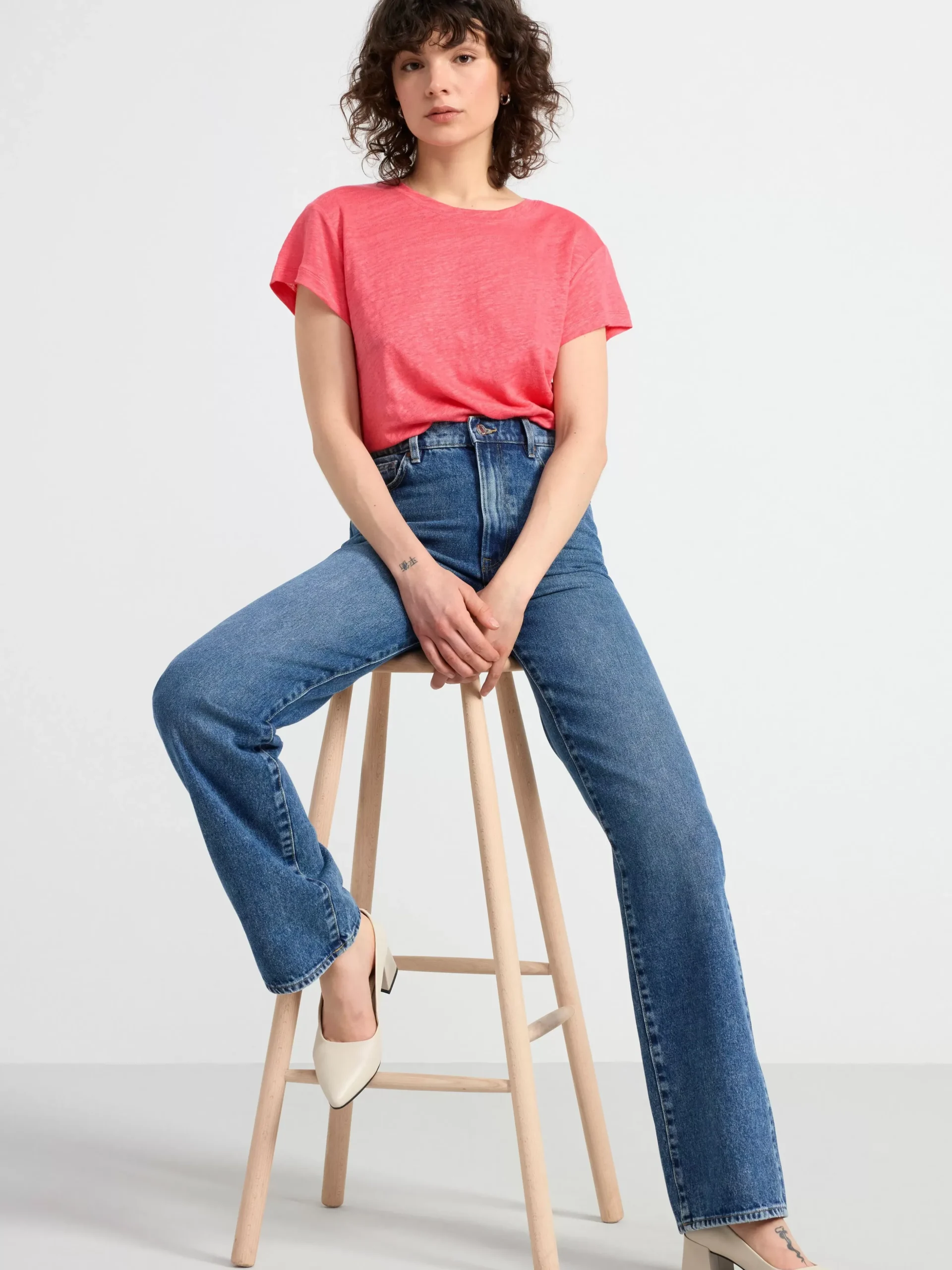 Toppar & T-Shirts>Lindex Kortarmad Topp I Linne Dark Pink
