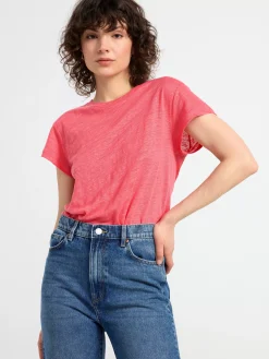Toppar & T-Shirts>Lindex Kortarmad Topp I Linne Dark Pink