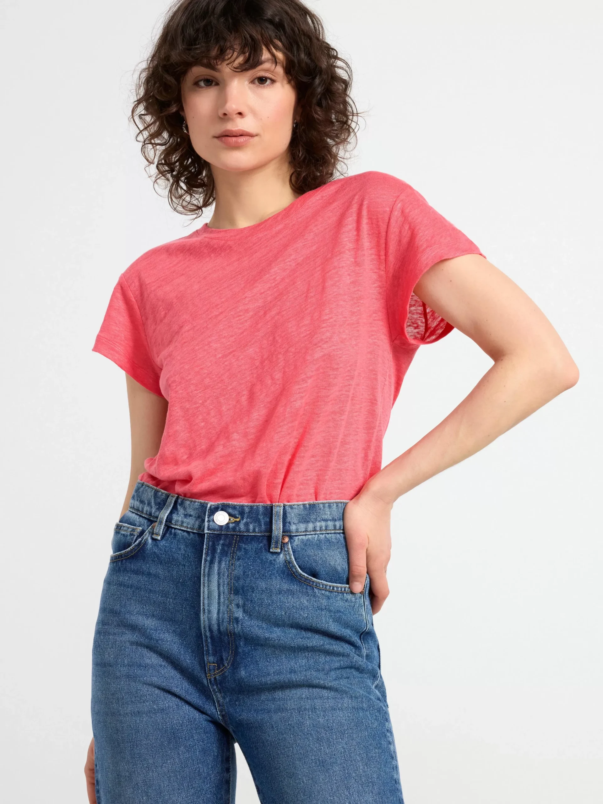 Toppar & T-Shirts>Lindex Kortarmad Topp I Linne Dark Pink