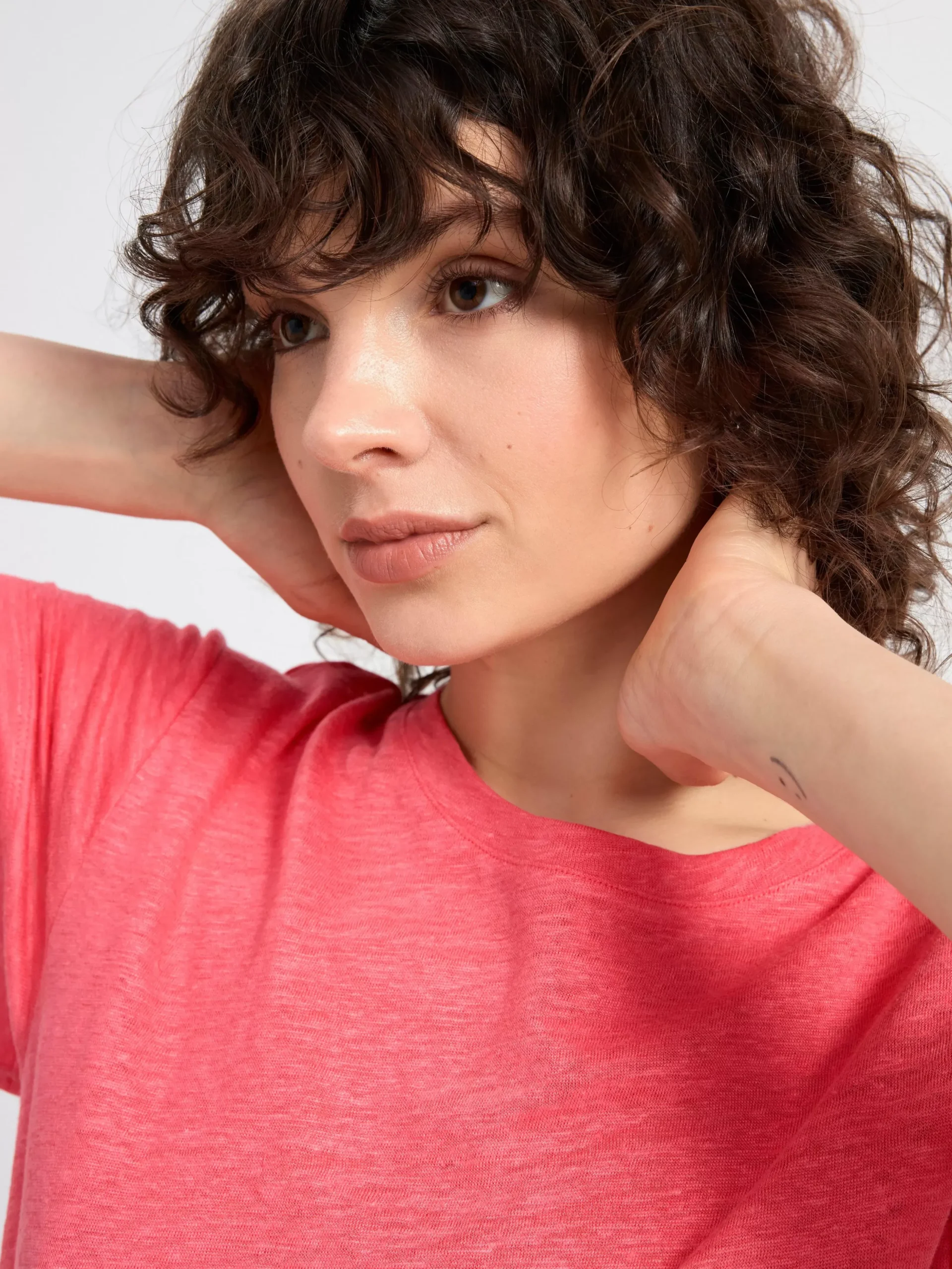 Toppar & T-Shirts>Lindex Kortarmad Topp I Linne Dark Pink