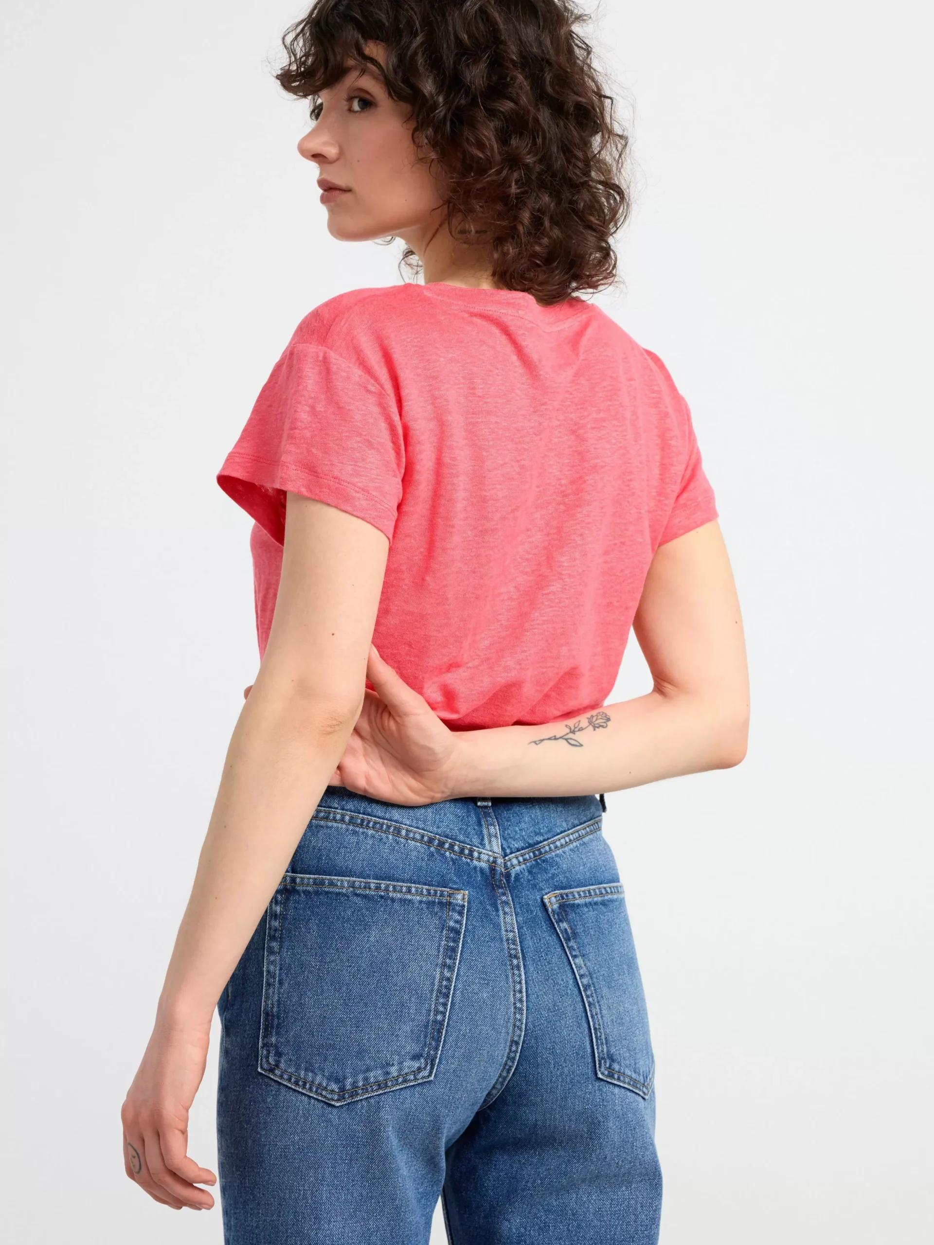 Toppar & T-Shirts>Lindex Kortarmad Topp I Linne Dark Pink