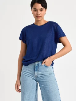 Toppar & T-Shirts>Lindex Kortarmad Topp I Linne Dark Blue