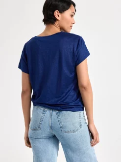 Toppar & T-Shirts>Lindex Kortarmad Topp I Linne Dark Blue