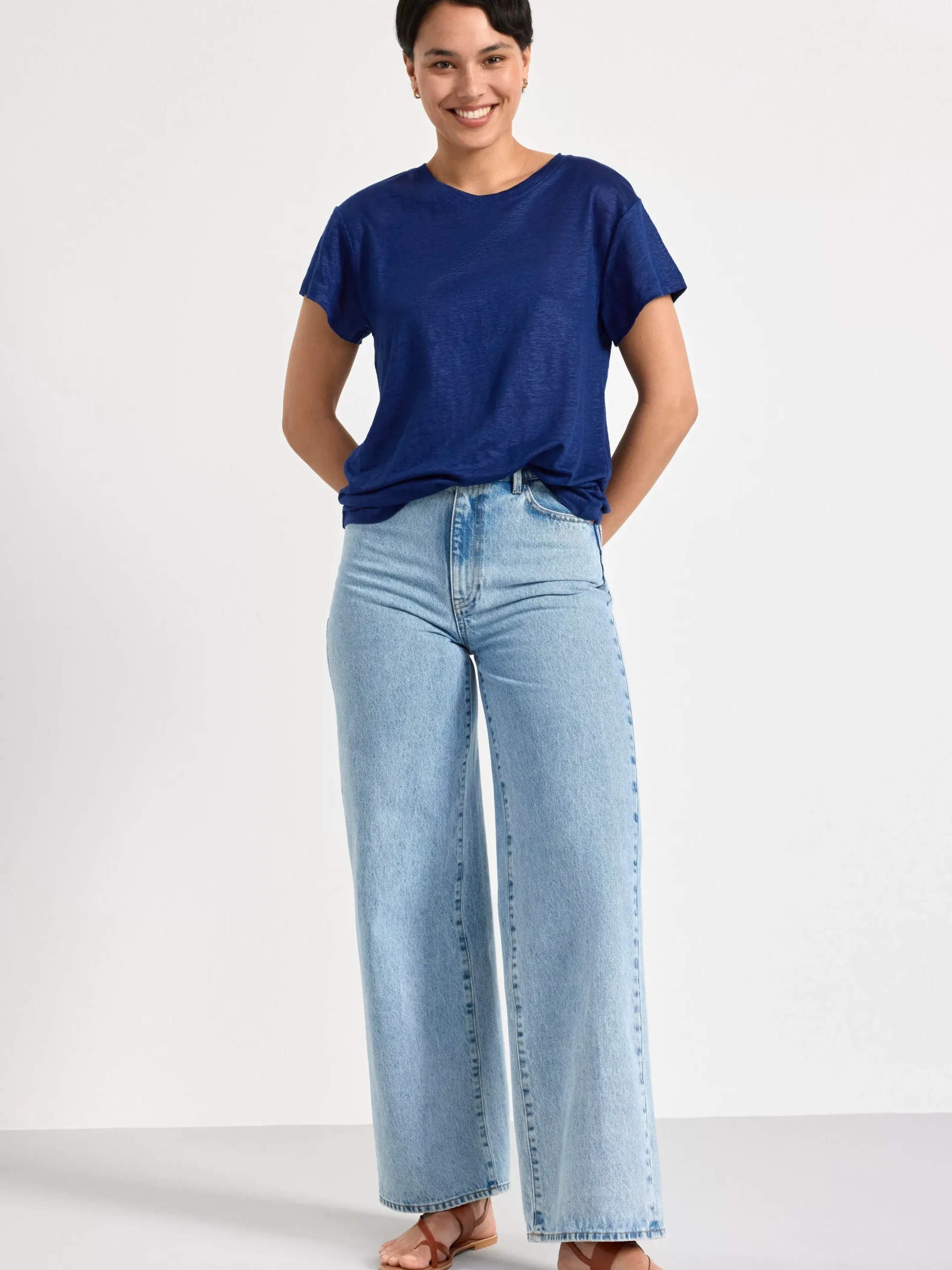 Toppar & T-Shirts>Lindex Kortarmad Topp I Linne Dark Blue