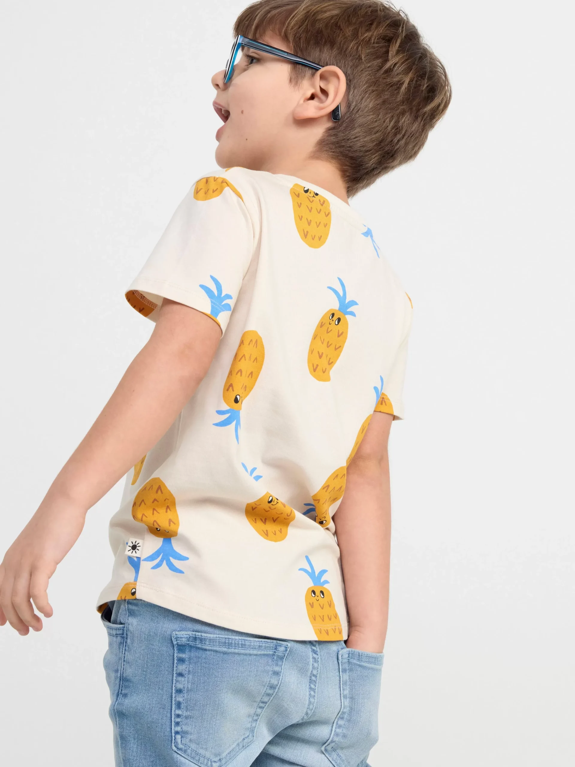 Toppar & T-Shirts>Lindex Kortarmad Topp Med Ananaser Light Beige