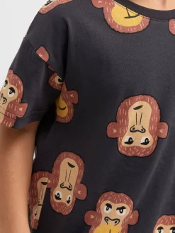 Toppar & T-Shirts>Lindex Kortarmad Topp Med Apor Offblack