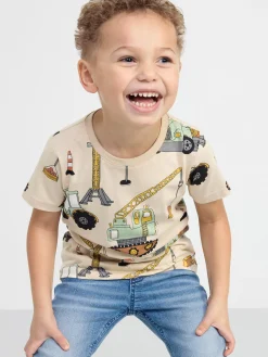 Toppar & T-Shirts>Lindex Kortarmad Topp Med Arbetsfordon Light Beige