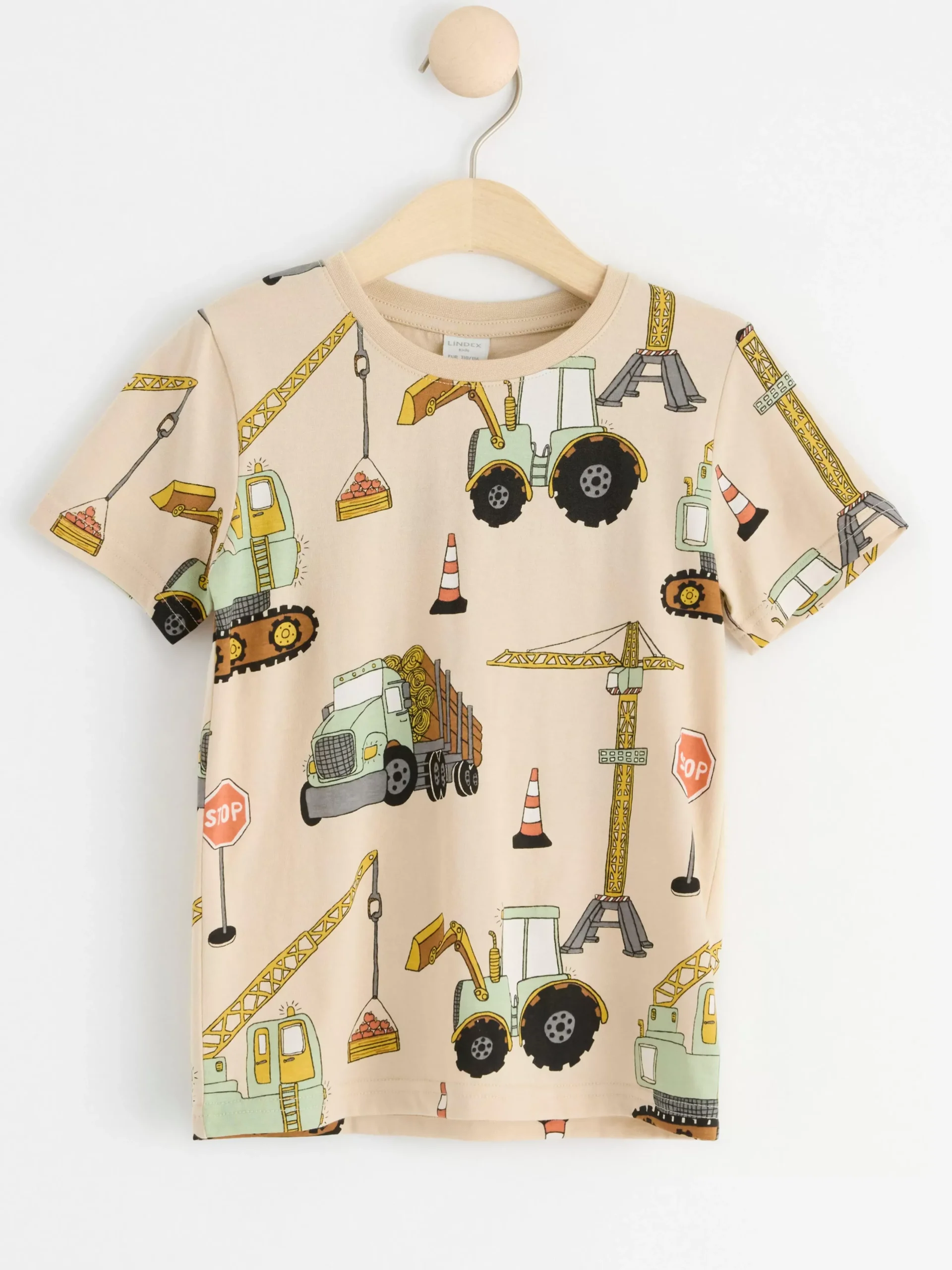 Toppar & T-Shirts>Lindex Kortarmad Topp Med Arbetsfordon Light Beige