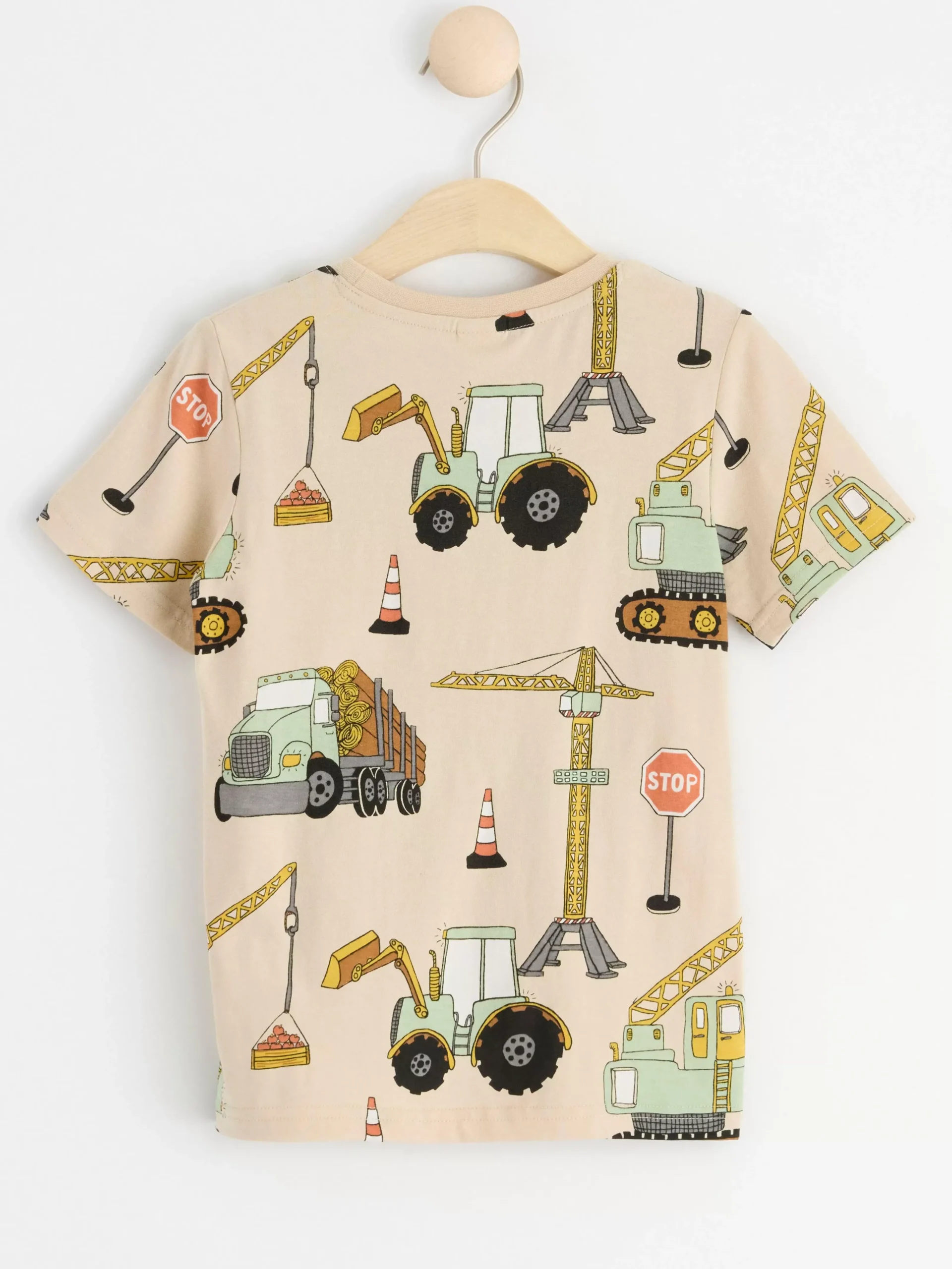 Toppar & T-Shirts>Lindex Kortarmad Topp Med Arbetsfordon Light Beige