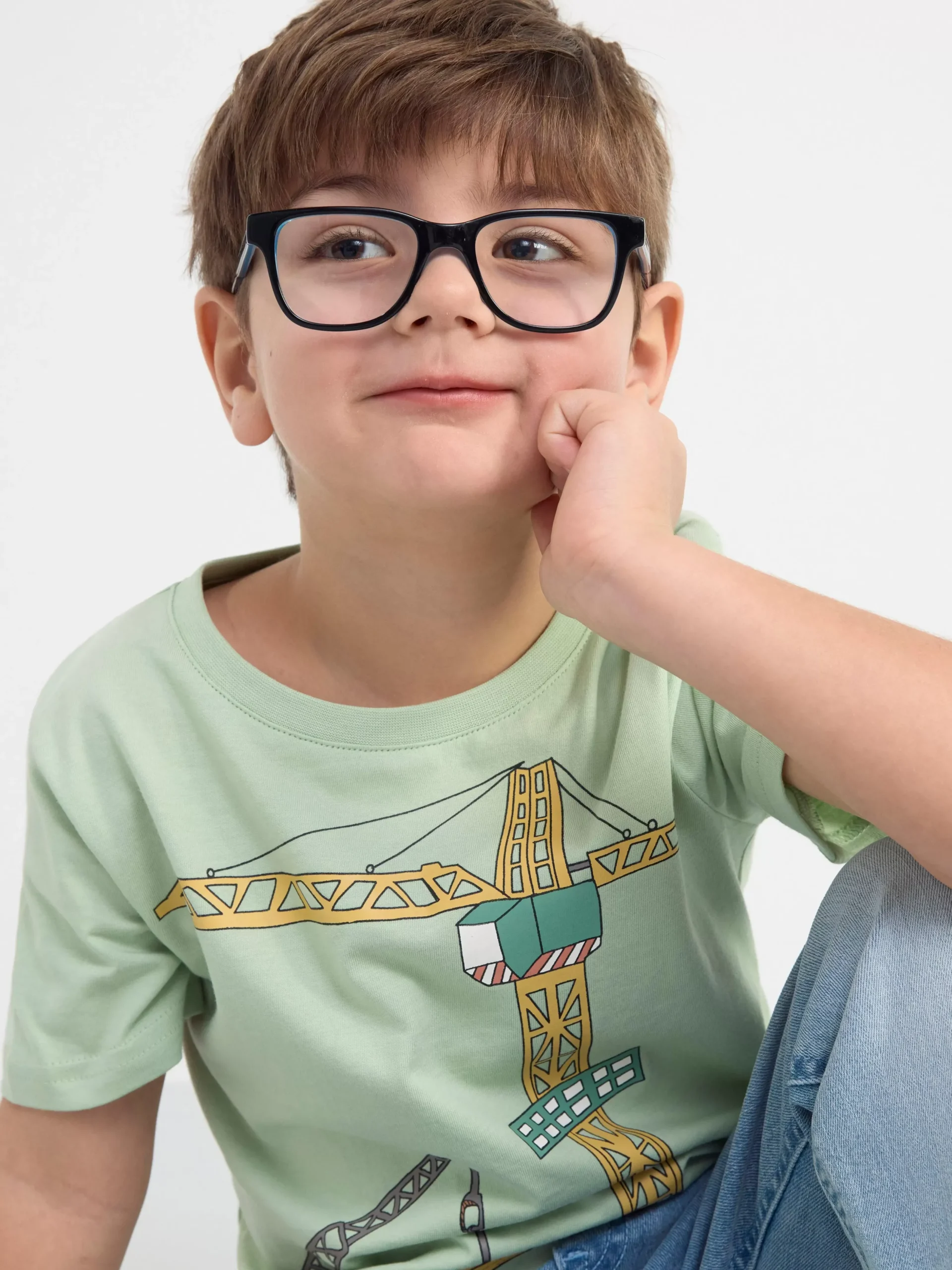 Toppar & T-Shirts>Lindex Kortarmad Topp Med Arbetsfordon Light Dusty Green