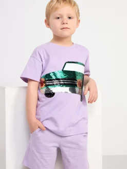 Toppar & T-Shirts>Lindex Kortarmad Topp Med Bil Av Vandbara Paljetter Light Lilac