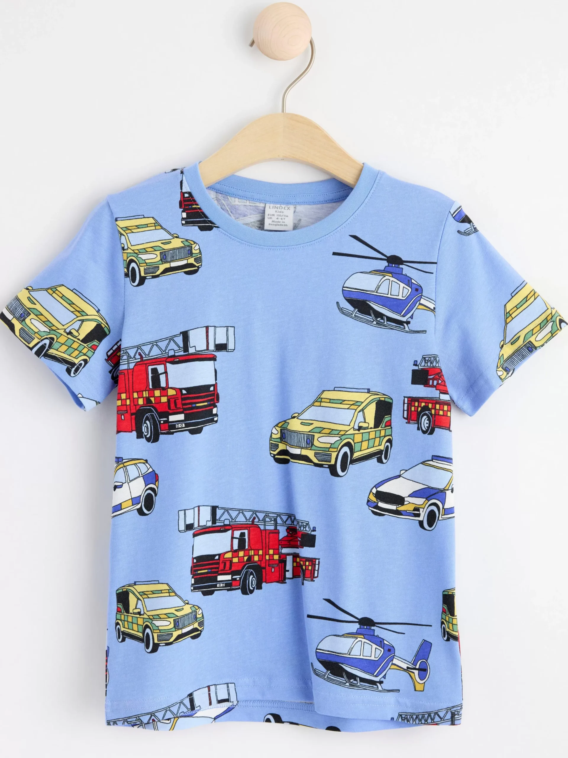 Toppar & T-Shirts>Lindex Kortarmad Topp Med Bilar Lt Dusty Blue