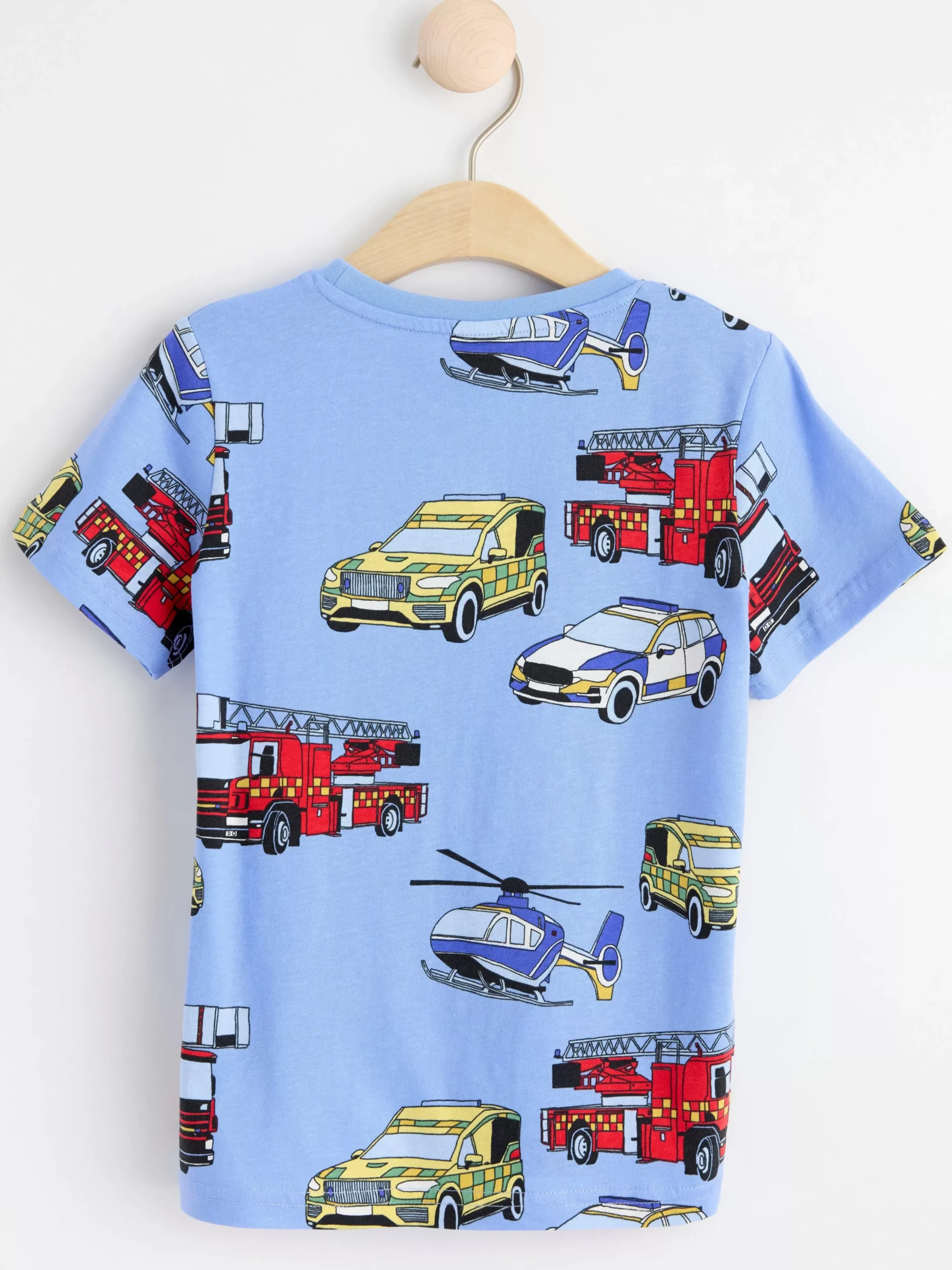 Toppar & T-Shirts>Lindex Kortarmad Topp Med Bilar Lt Dusty Blue