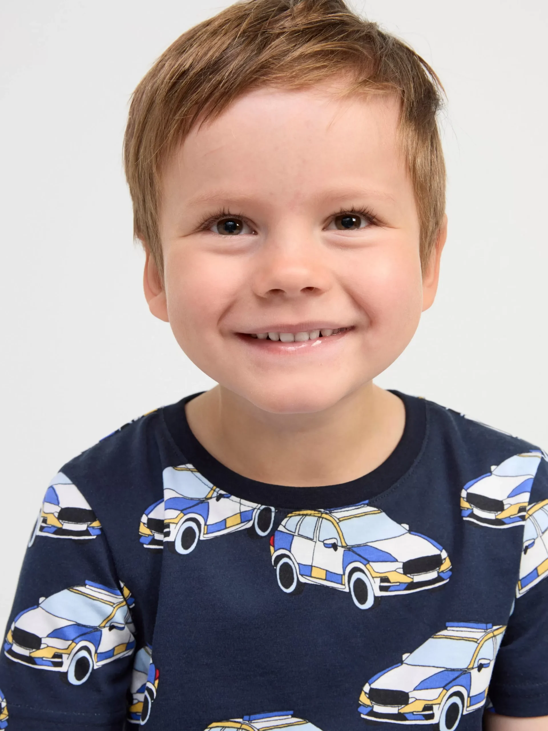 Toppar & T-Shirts>Lindex Kortarmad Topp Med Bilar Dark Navy