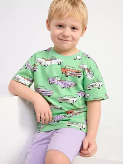 Toppar & T-Shirts>Lindex Kortarmad Topp Med Bilar Green