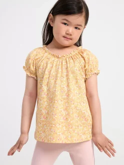 Toppar & T-Shirts>Lindex Kortarmad Topp Med Blommor Light Dusty Yellow