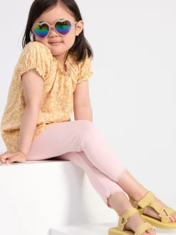 Toppar & T-Shirts>Lindex Kortarmad Topp Med Blommor Light Dusty Yellow
