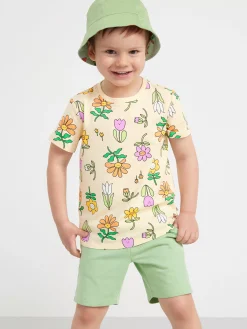 Toppar & T-Shirts>Lindex Kortarmad Topp Med Blommonster Light Yellow