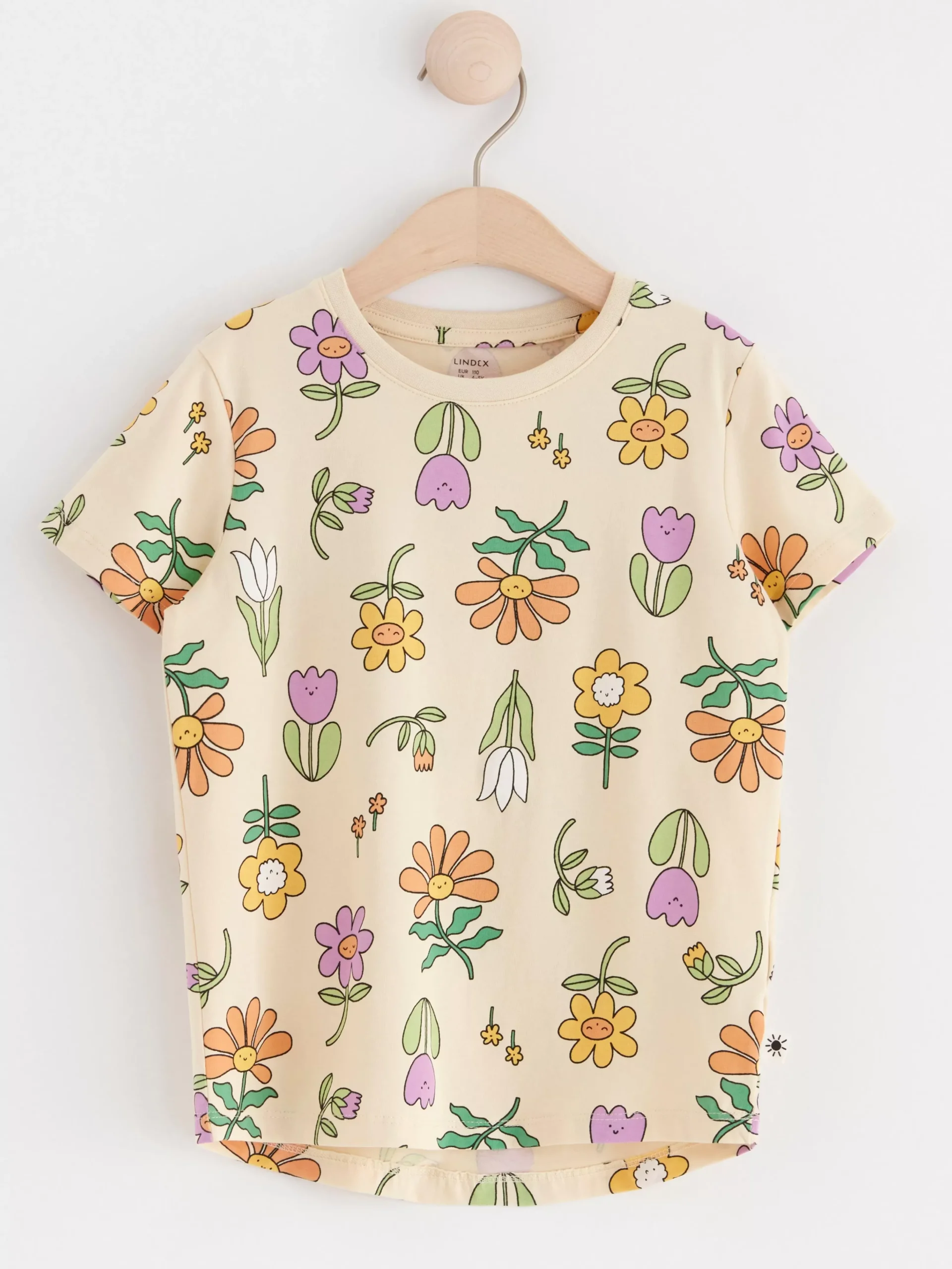 Toppar & T-Shirts>Lindex Kortarmad Topp Med Blommonster Light Yellow