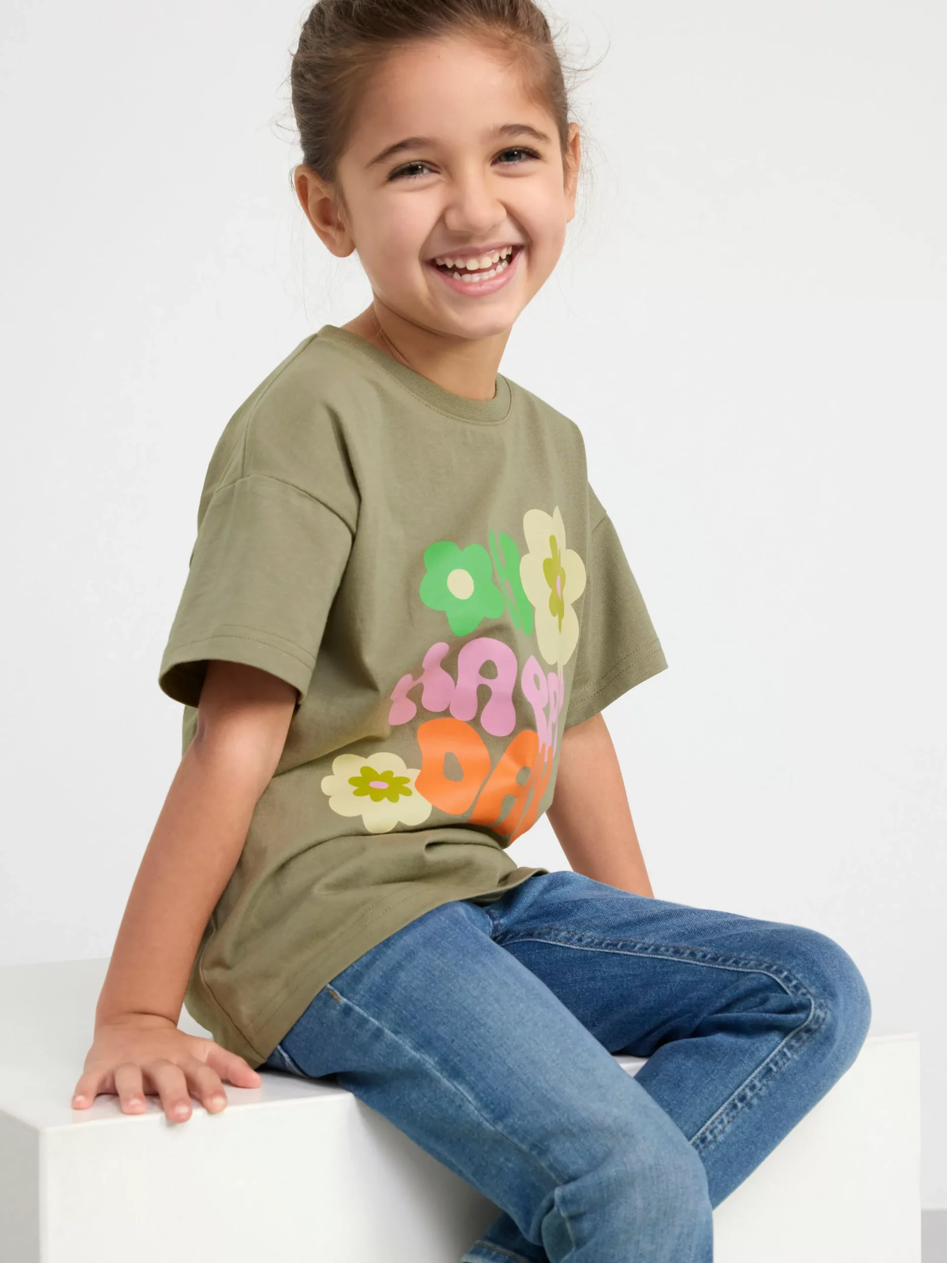 Toppar & T-Shirts>Lindex Kortarmad Topp Med Blommonster Light Dusty Khaki