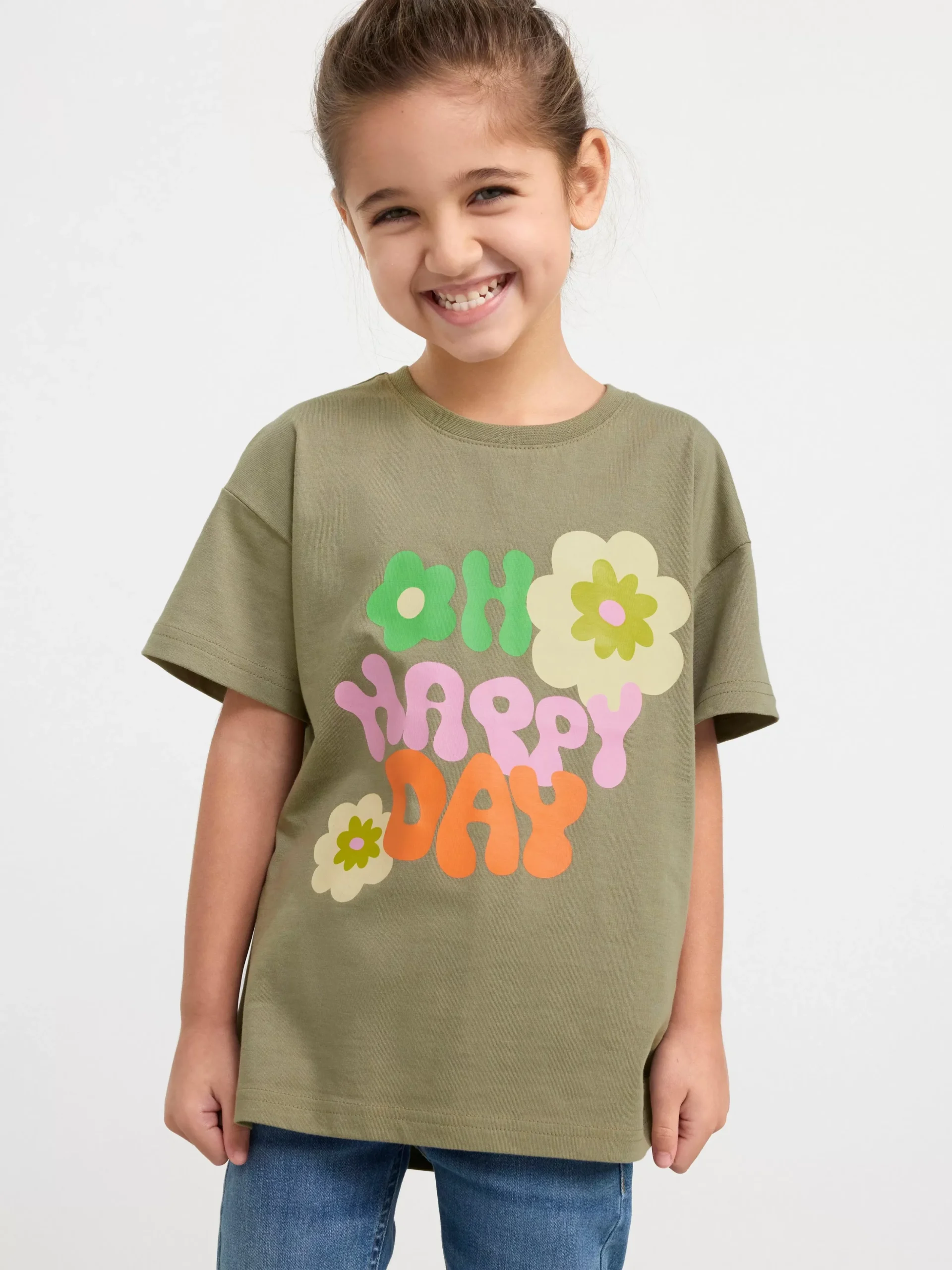 Toppar & T-Shirts>Lindex Kortarmad Topp Med Blommonster Light Dusty Khaki