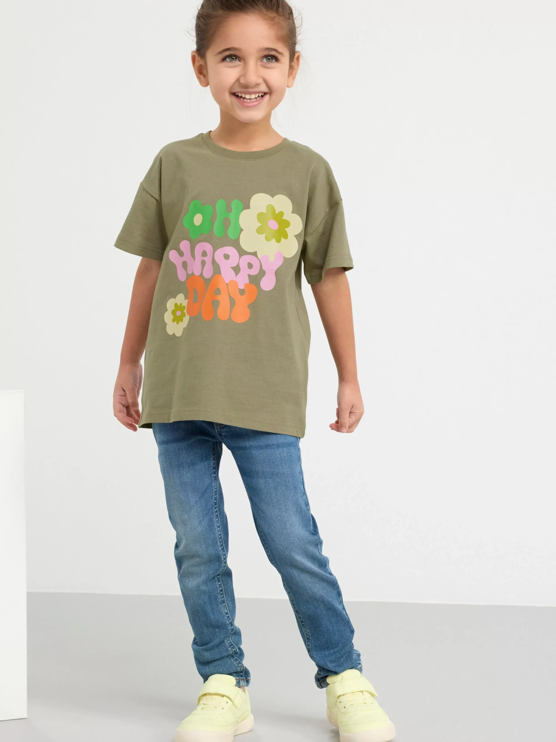 Toppar & T-Shirts>Lindex Kortarmad Topp Med Blommonster Light Dusty Khaki