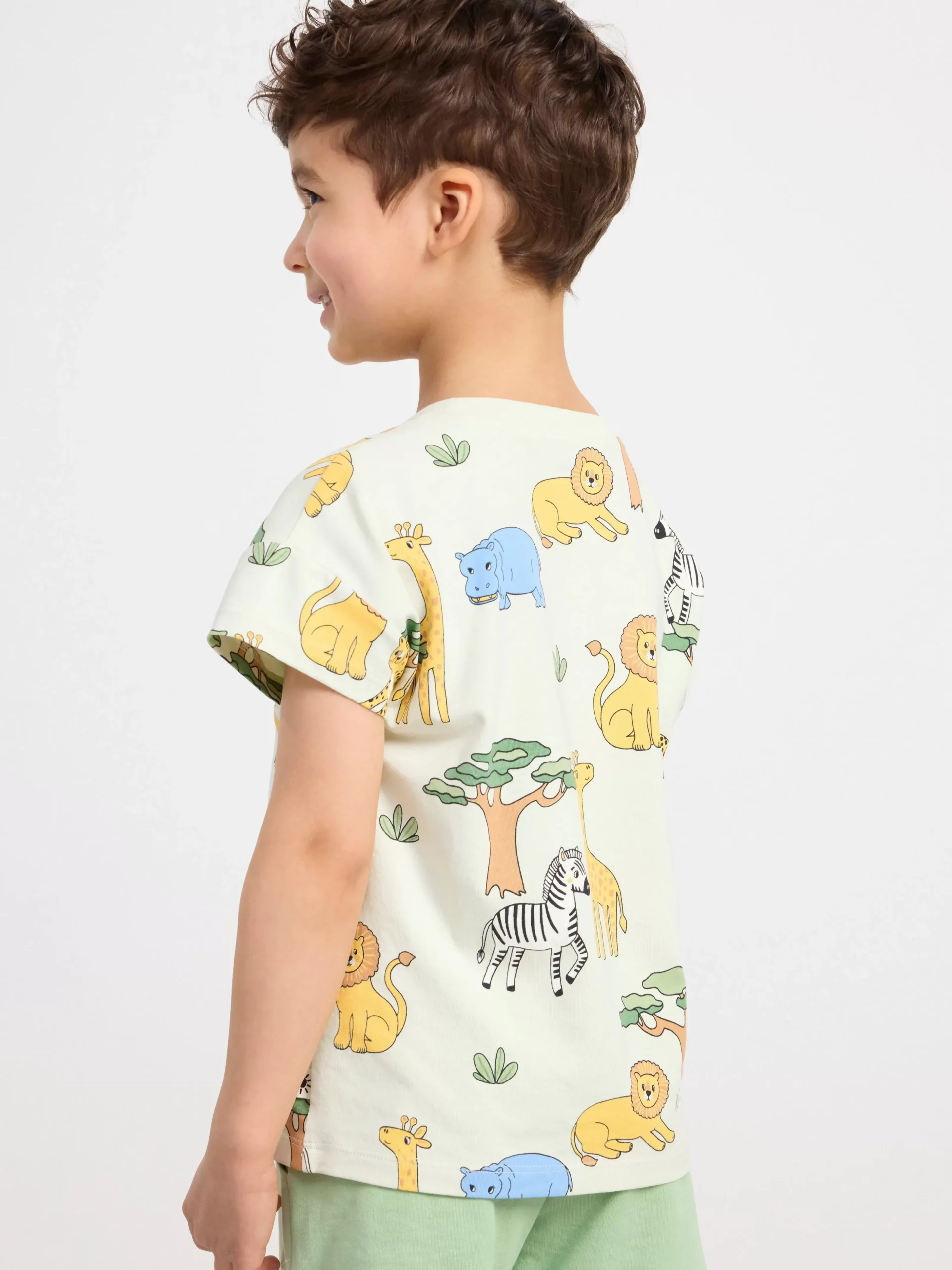 Toppar & T-Shirts>Lindex Kortarmad Topp Med Djur Light Dusty Green
