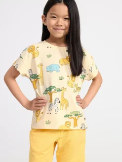 Toppar & T-Shirts>Lindex Kortarmad Topp Med Djur Light Yellow