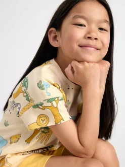 Toppar & T-Shirts>Lindex Kortarmad Topp Med Djur Light Yellow