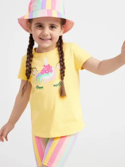 Toppar & T-Shirts>Lindex Kortarmad Topp Med Enhorning Light Yellow