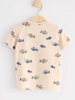 Toppar & T-Shirts>Lindex Kortarmad Topp Med Fiskar Light Beige