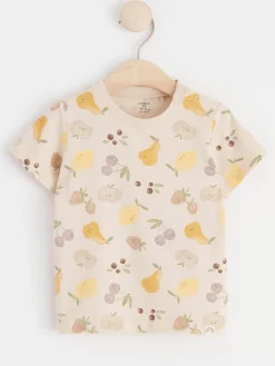 Toppar & T-Shirts>Lindex Kortarmad Topp Med Frukter Light Beige