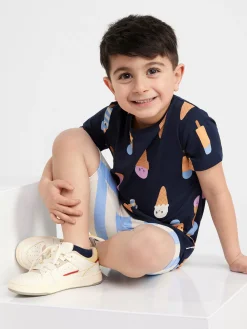 Toppar & T-Shirts>Lindex Kortarmad Topp Med Glassar Dark Navy