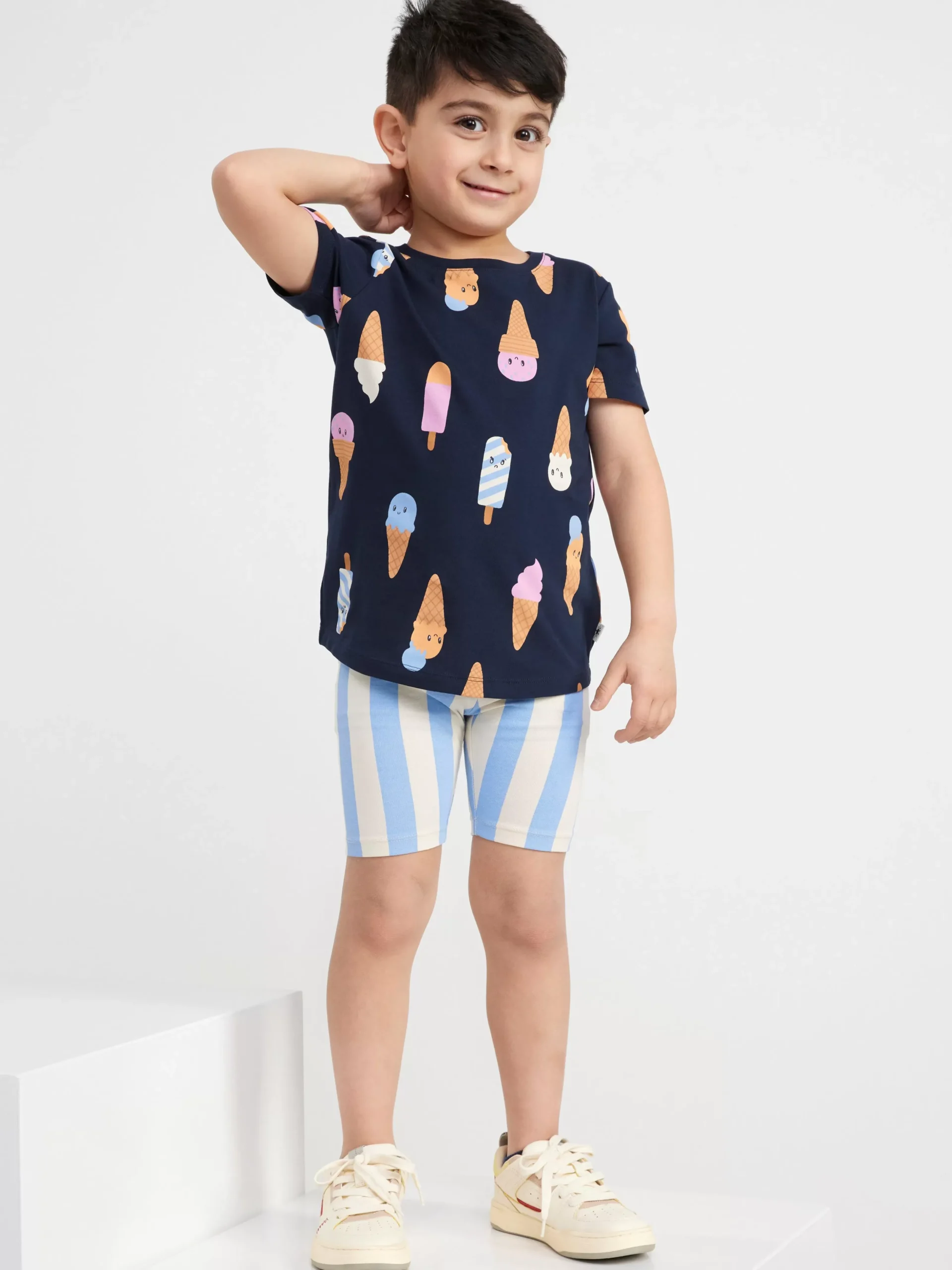Toppar & T-Shirts>Lindex Kortarmad Topp Med Glassar Dark Navy