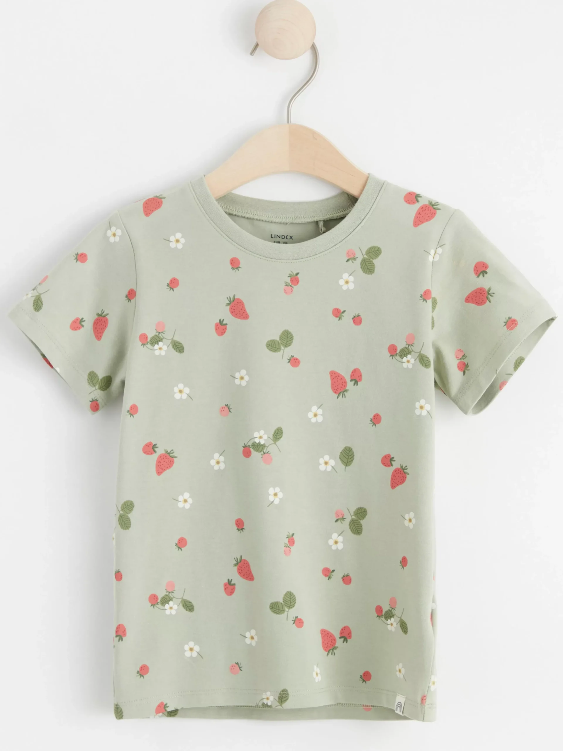 Toppar & T-Shirts>Lindex Kortarmad Topp Med Jordgubbar Dusty Green