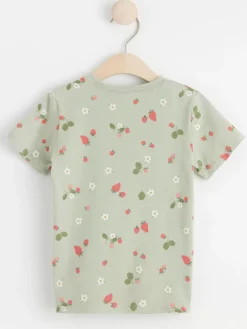 Toppar & T-Shirts>Lindex Kortarmad Topp Med Jordgubbar Dusty Green
